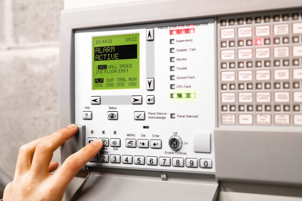 A fire alarm system control panel